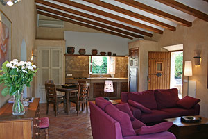 The living area with the open kitchen in the background.